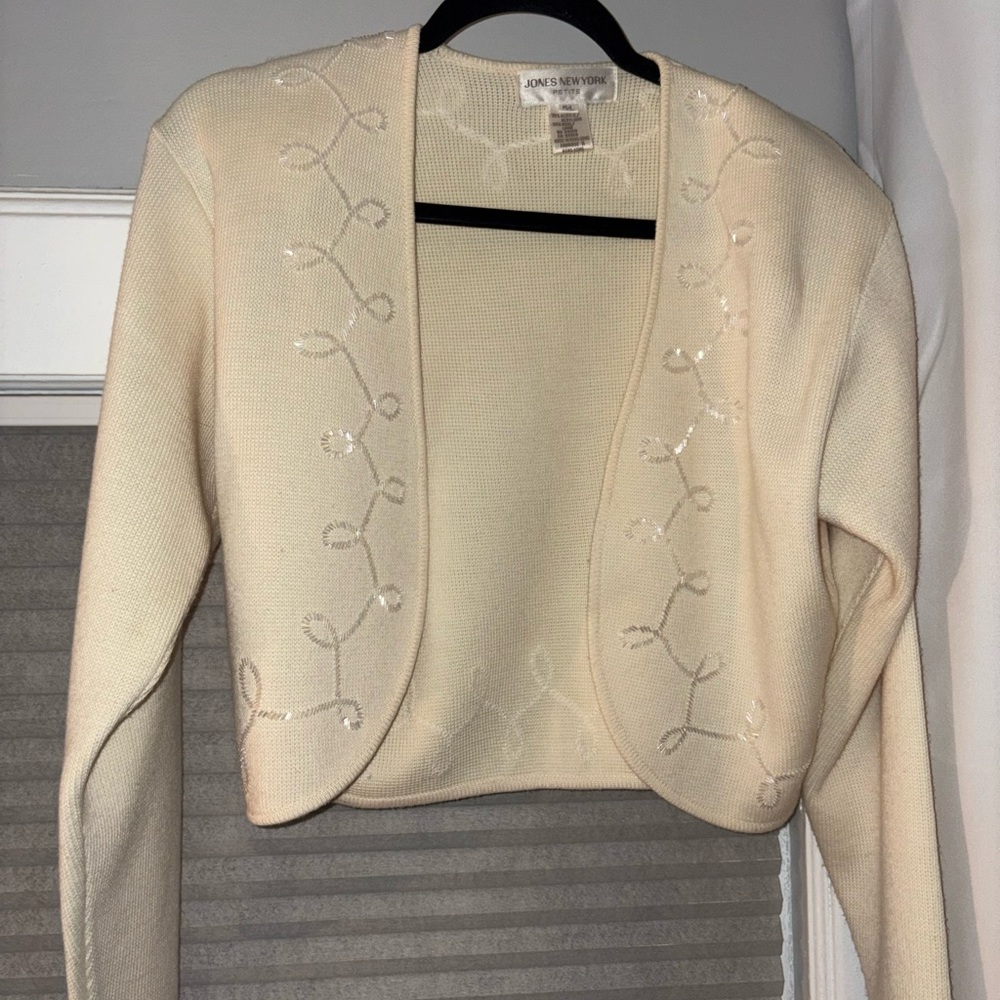 Jones New York Cream Embroidered Open-Front Cropped Cardigan - Picture 4 of 4